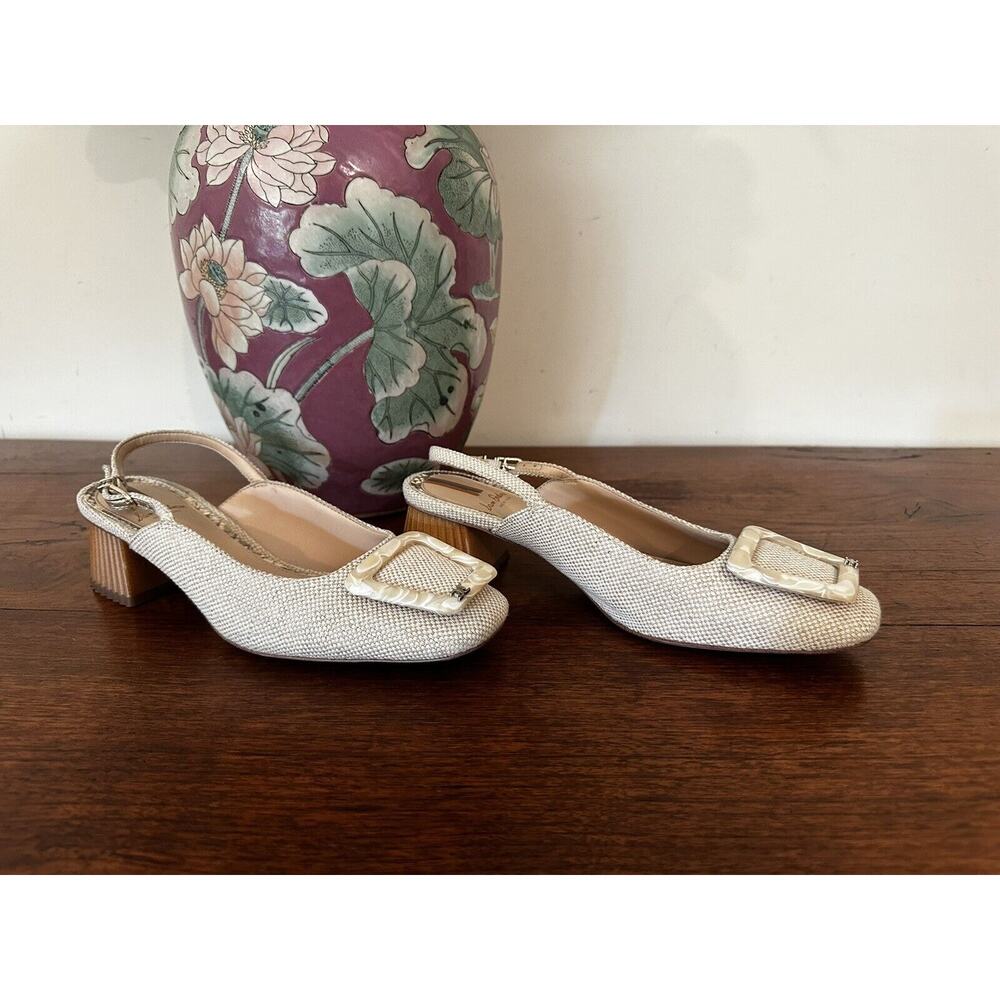 Sam Edelman Ivory Slingback Heels with Decorative Buckle